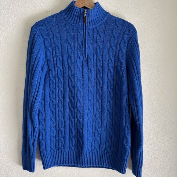 Gianetti Sweater Wool Pullover Cable Knit SZL Blue 1/4 Zip Classic Preppy - Picture 3 of 10